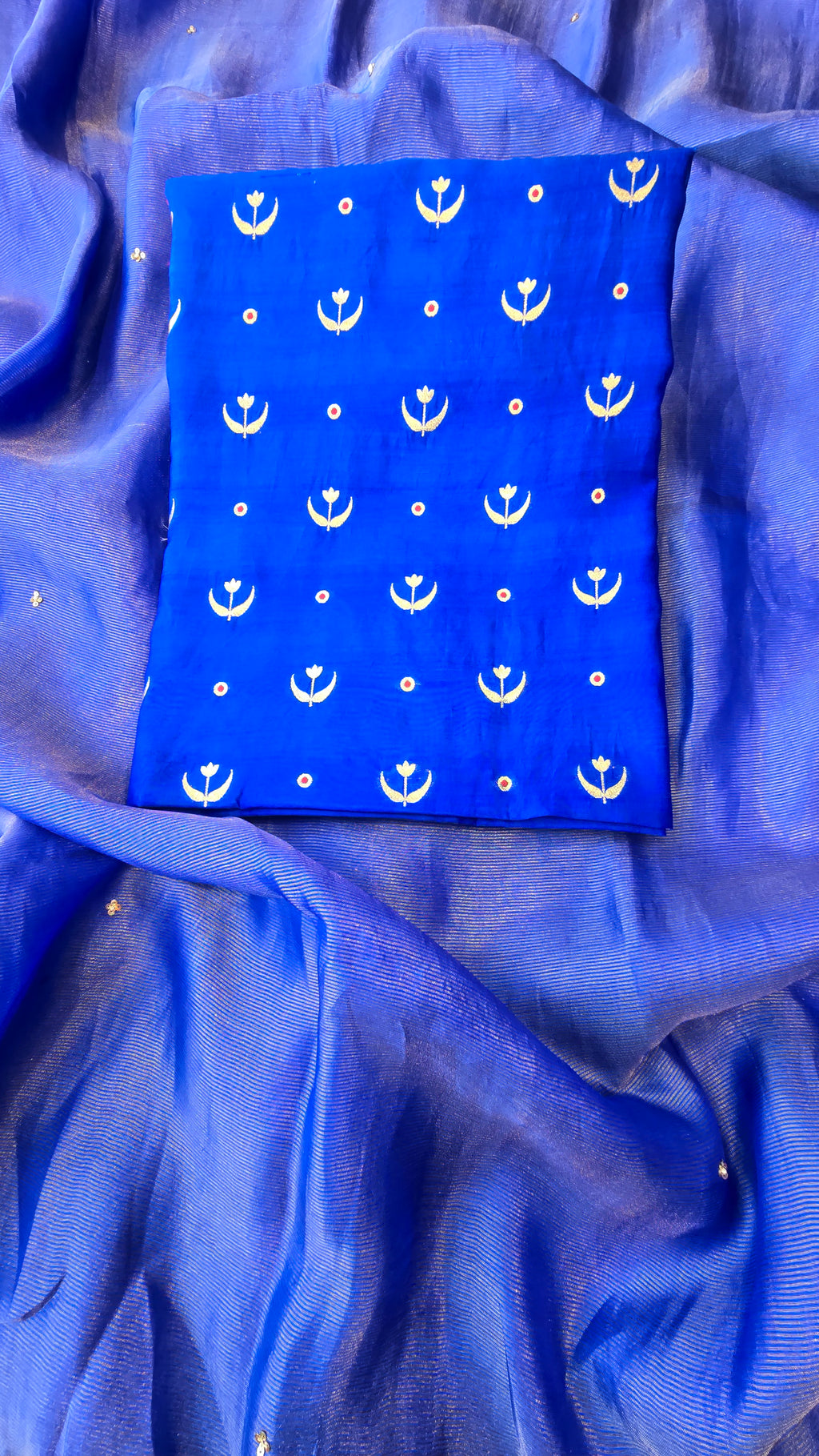 Royal Blue pure chiniya silk 3pcs suit set