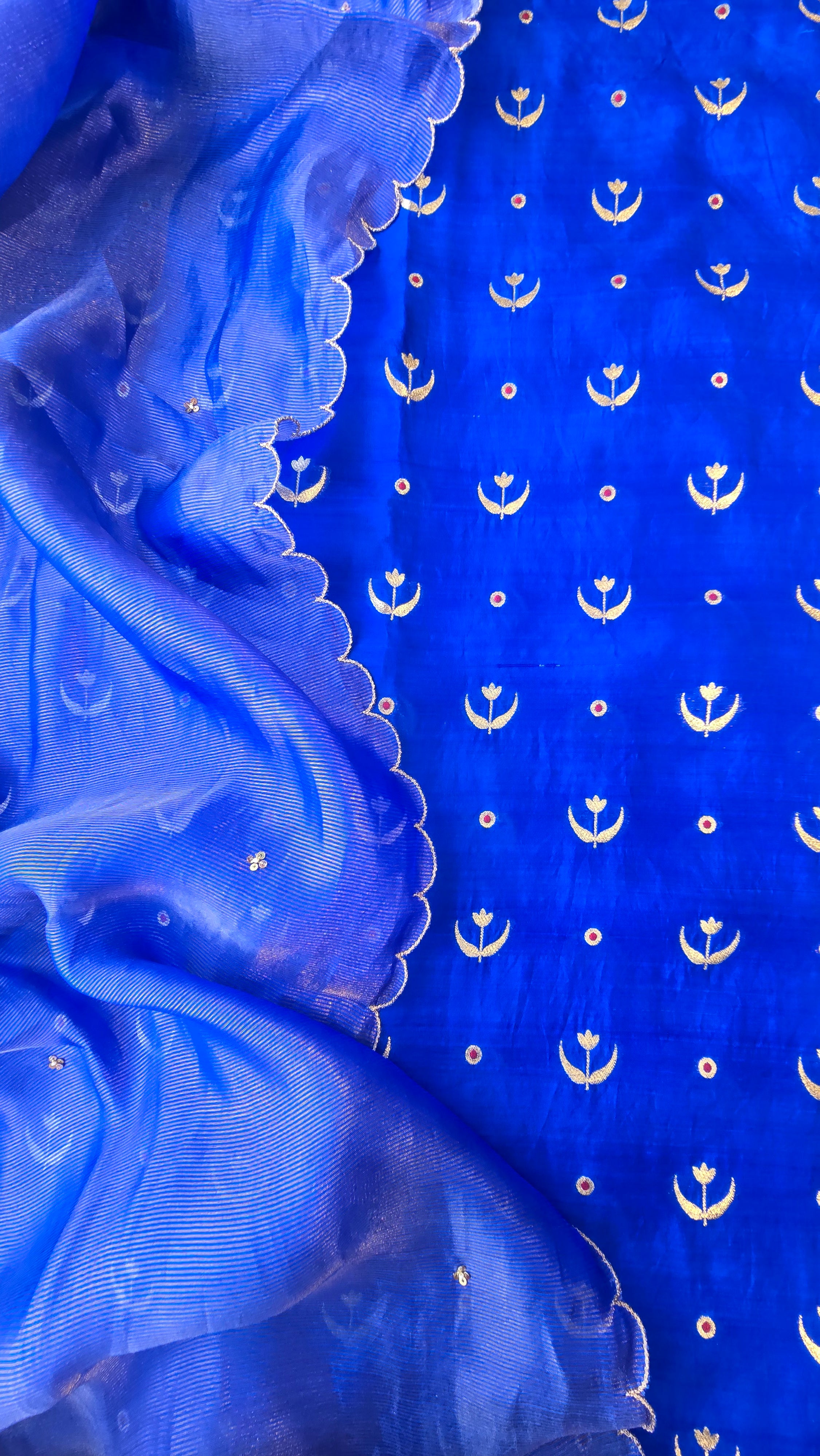 Royal Blue pure chiniya silk 3pcs suit set