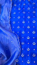 Royal Blue pure chiniya silk 3pcs suit set