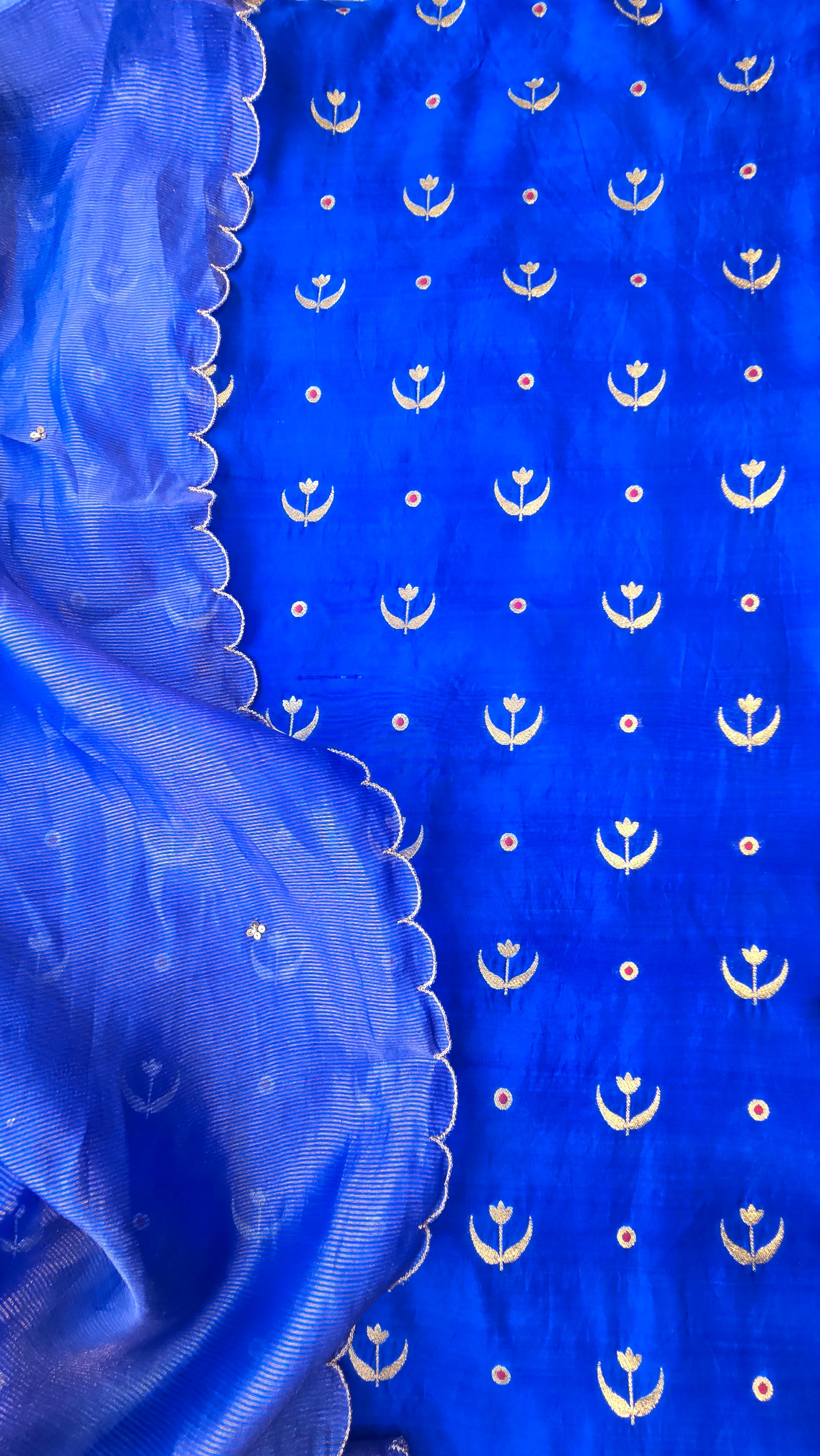 Royal Blue pure chiniya silk 3pcs suit set
