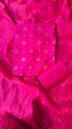 Fuschia pink pure chiniya silk 3pcs suit set