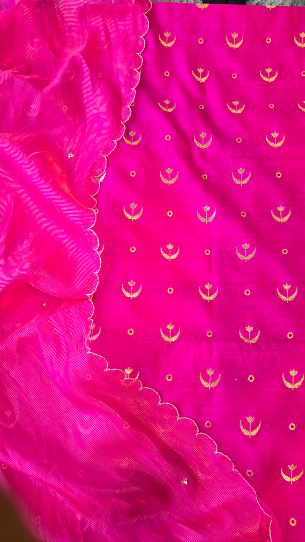 Fuschia pink pure chiniya silk 3pcs suit set