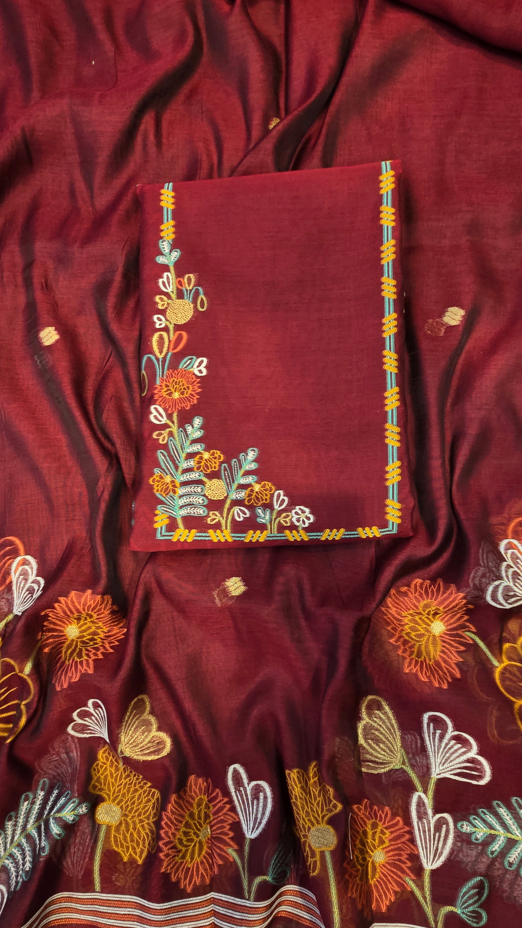 Maroon jaamdani 3pcs suit set