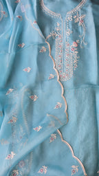 Light blue pure organza 3pcs suit set