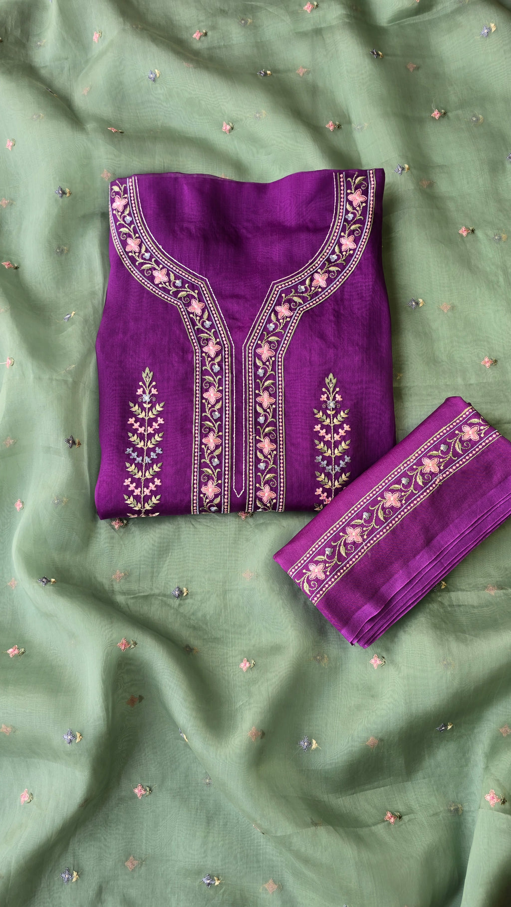 Purple organza 3pcs suit set