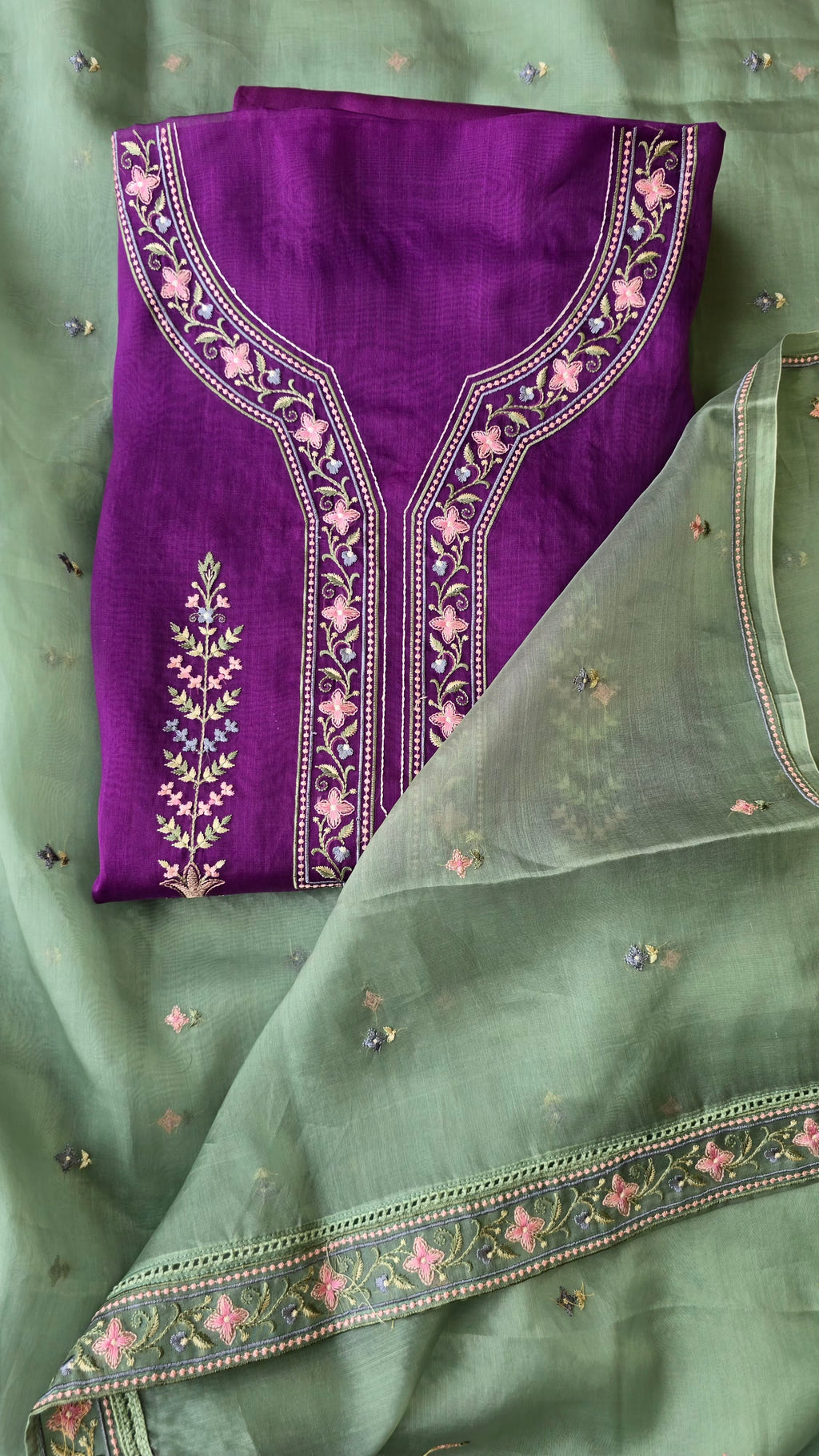 Purple organza 3pcs suit set
