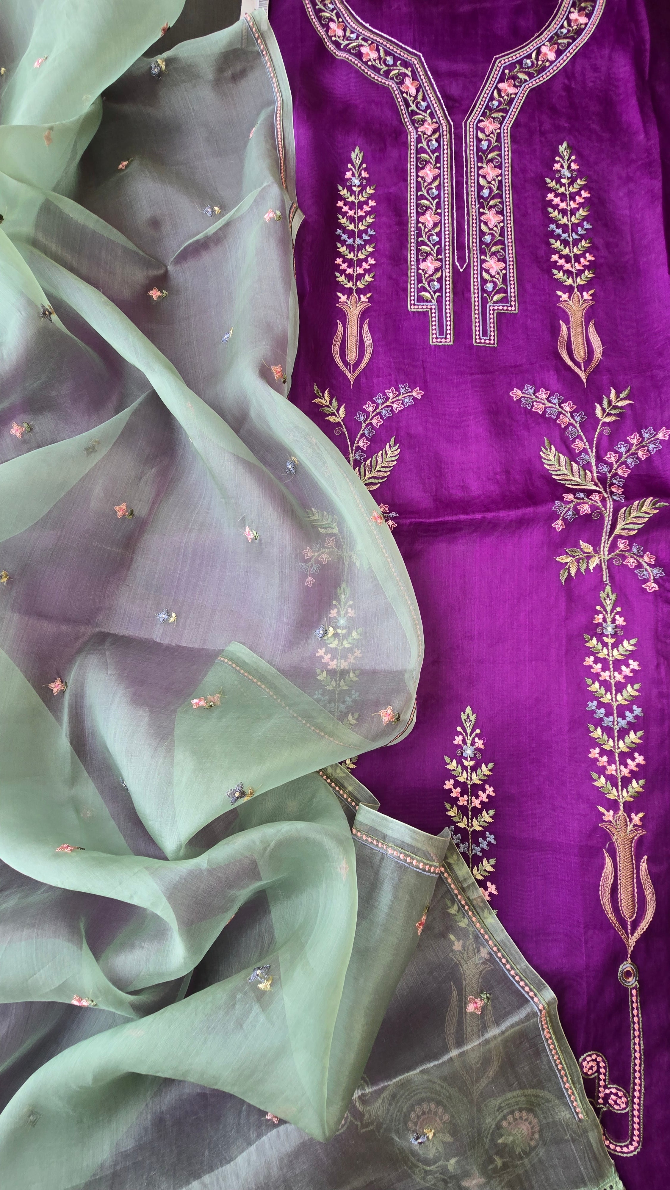 Purple organza 3pcs suit set