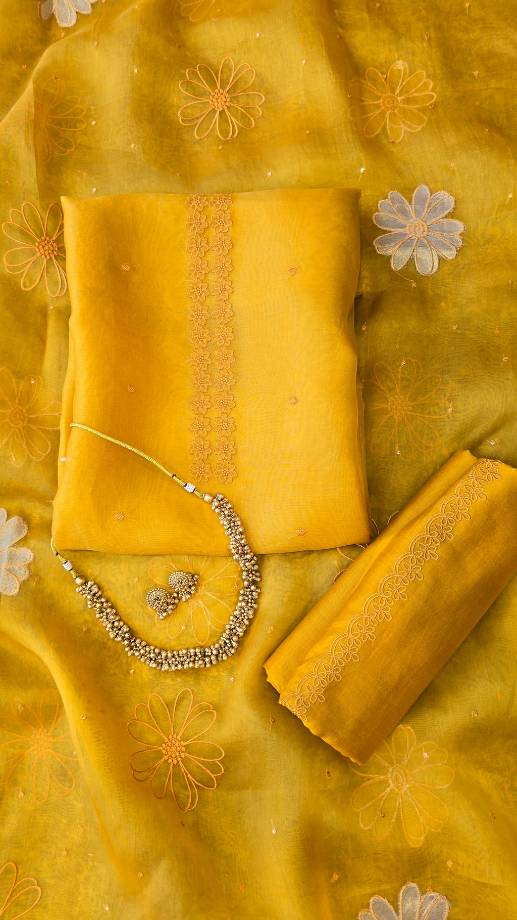 Yellow pure organza 3pcs suit set