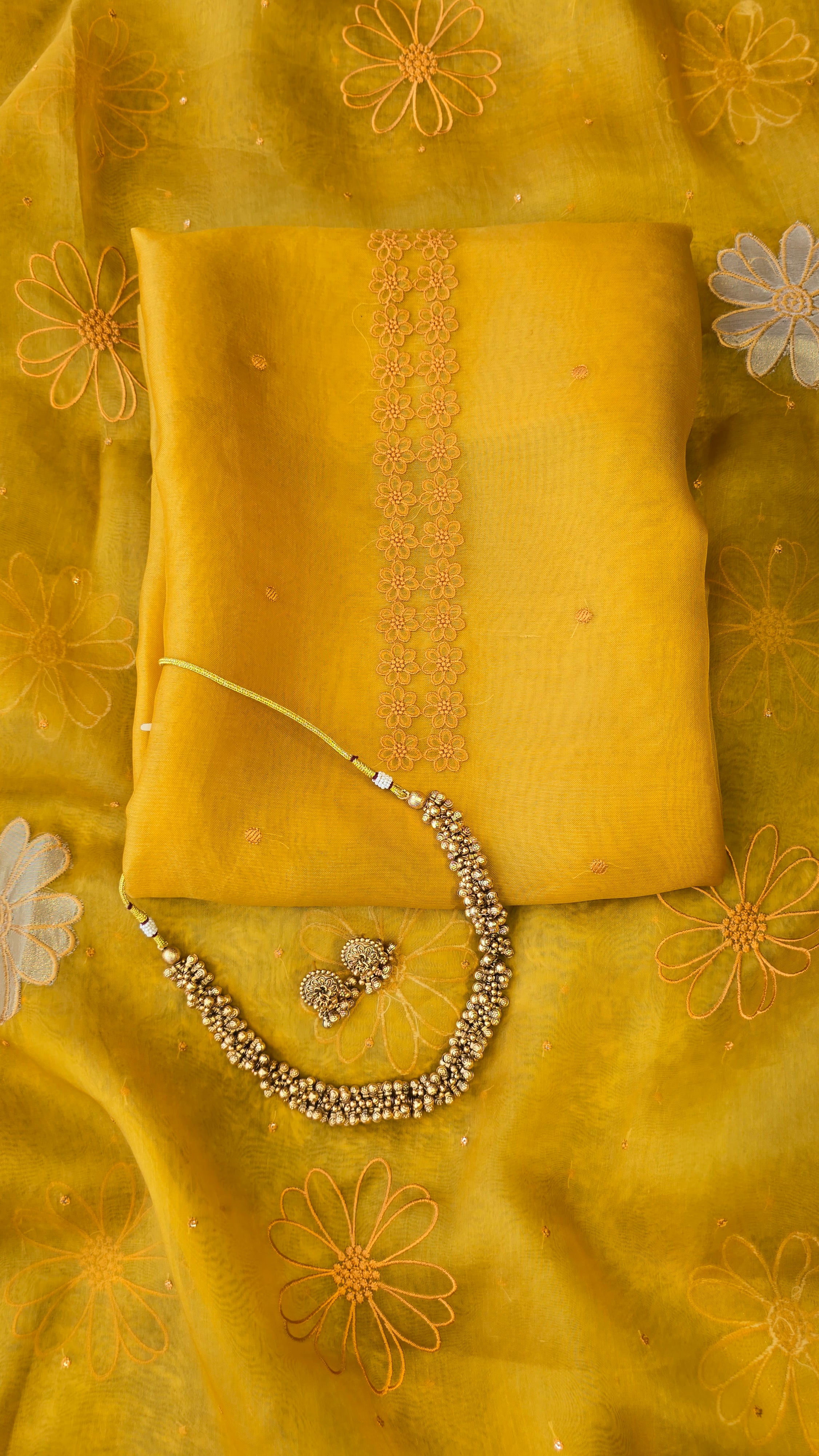 Yellow pure organza 3pcs suit set