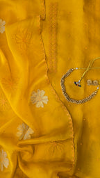 Yellow pure organza 3pcs suit set