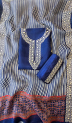 Blue pure silk organza 3pcs suit set