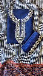 Blue pure silk organza 3pcs suit set