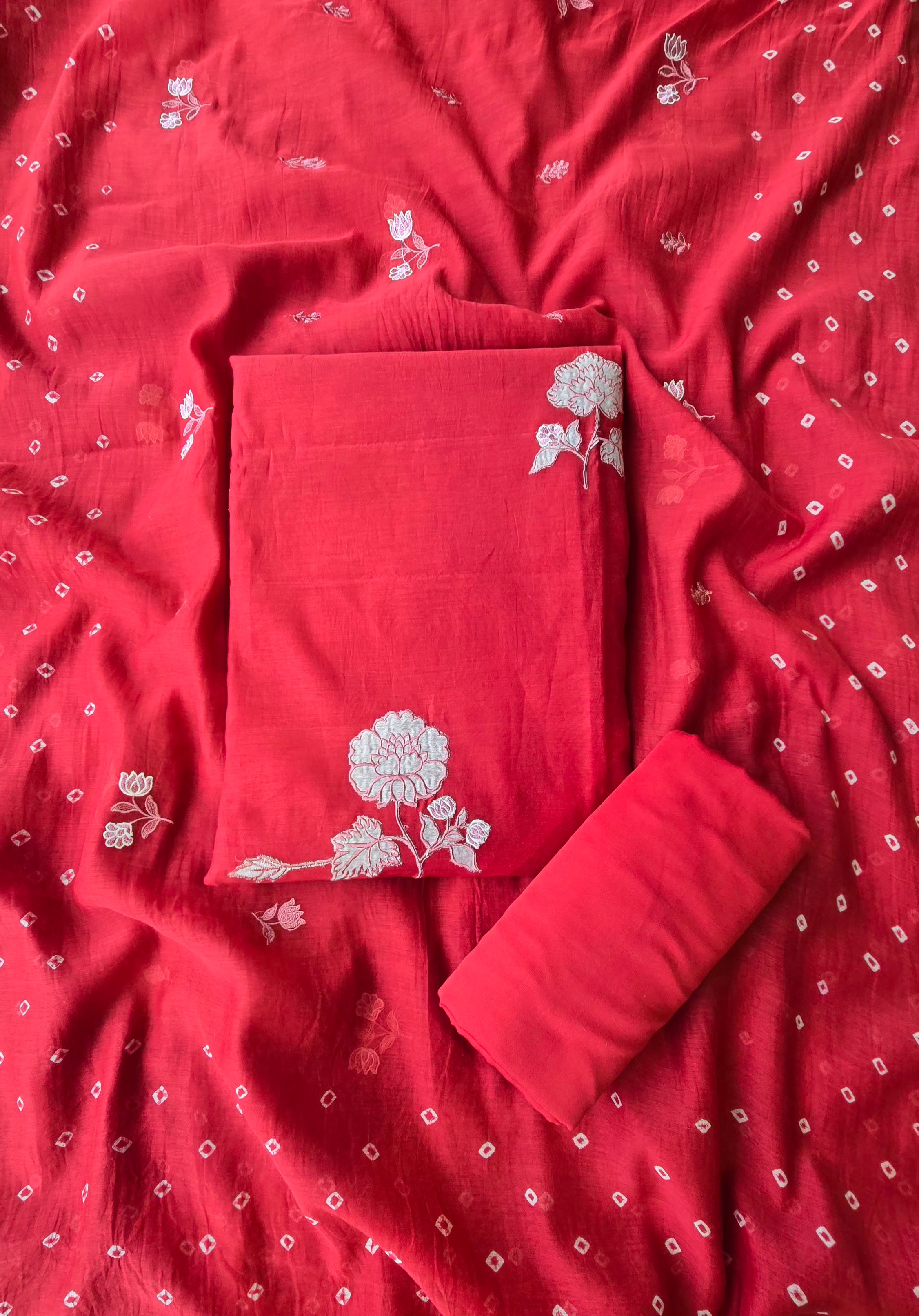 Rubby red pure mul cotton 3pcs suit set