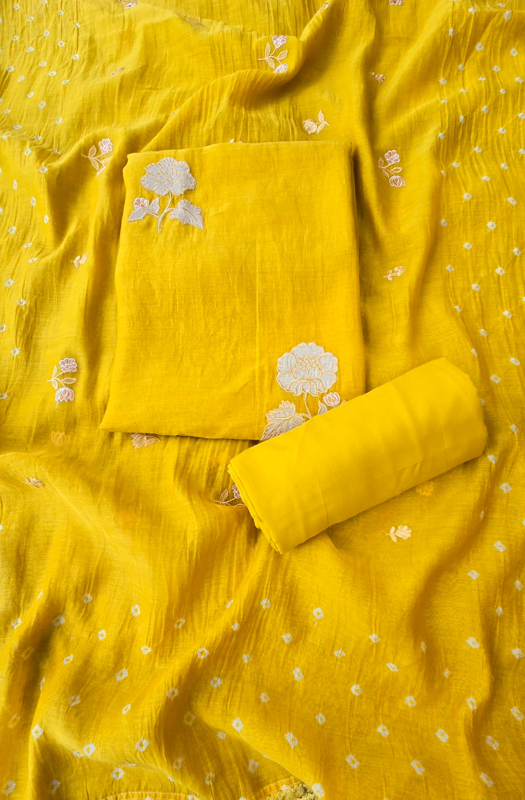 Haldi yellow pure mul cotton 3pcs suit set