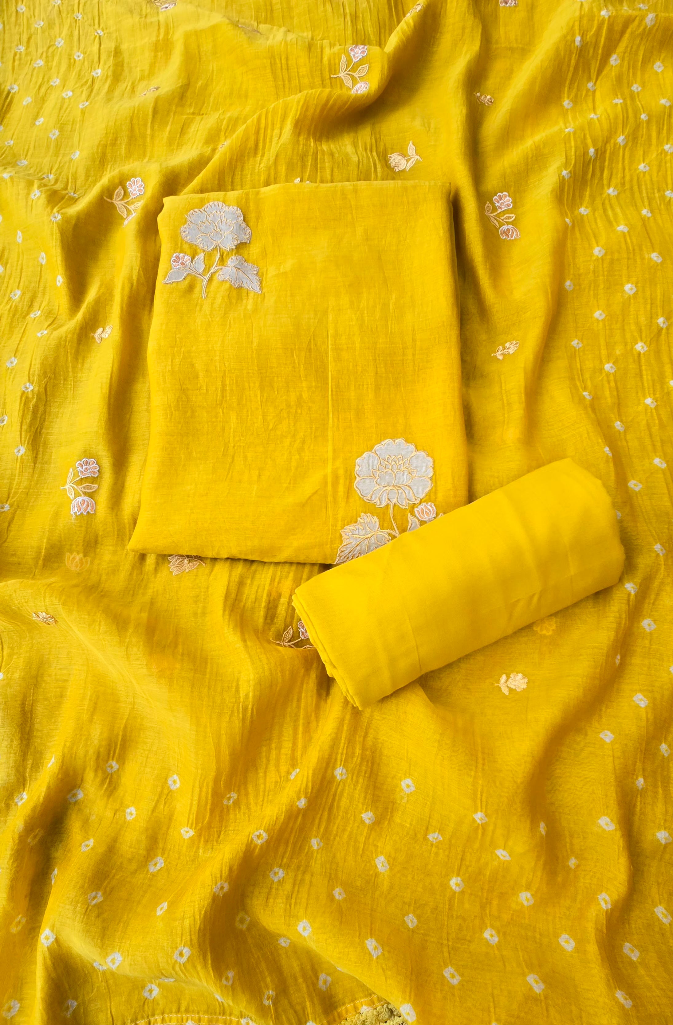 Haldi yellow pure mul cotton 3pcs suit set