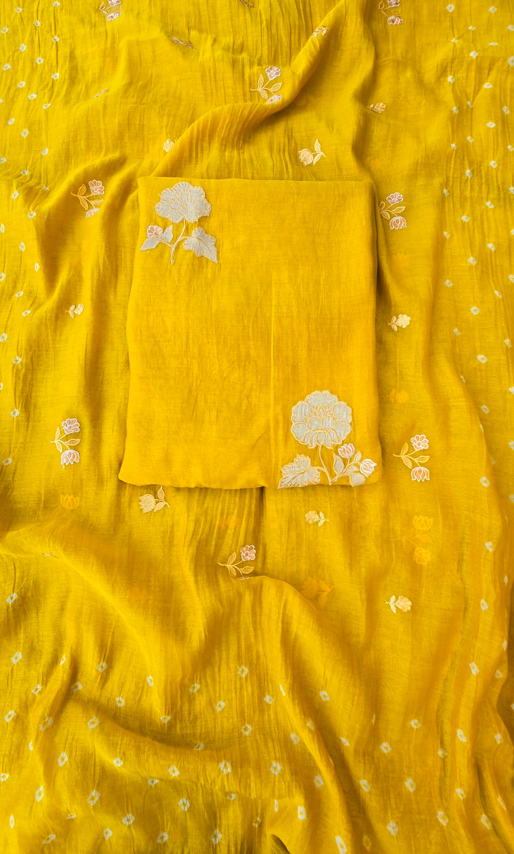 Haldi yellow pure mul cotton 3pcs suit set