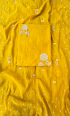 Haldi yellow pure mul cotton 3pcs suit set