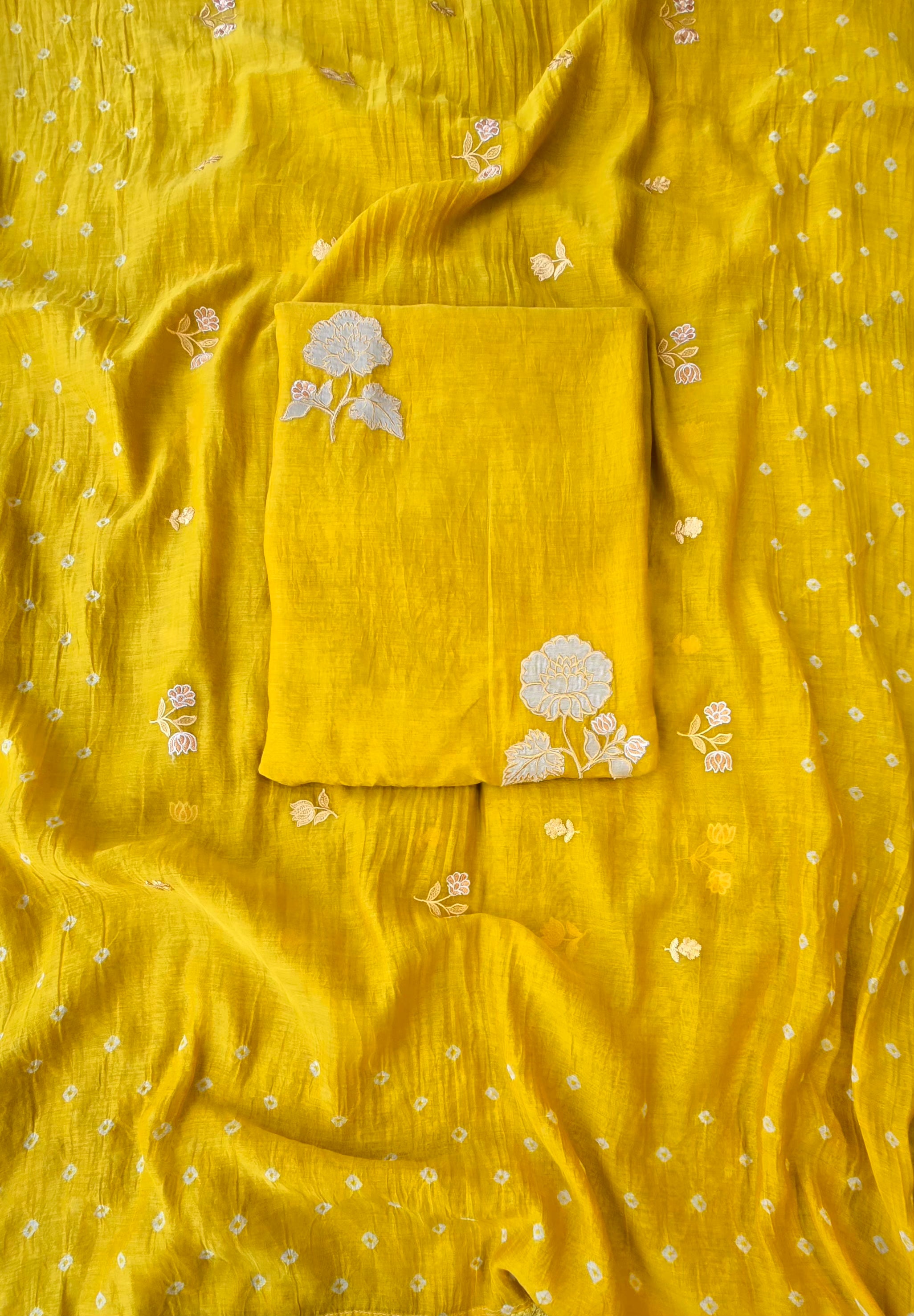 Haldi yellow pure mul cotton 3pcs suit set