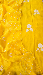 Haldi yellow pure mul cotton 3pcs suit set