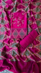 Wine chanderi silk 3pcs suit set