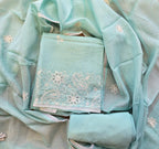 Light blue kota doria 3pcs suit set