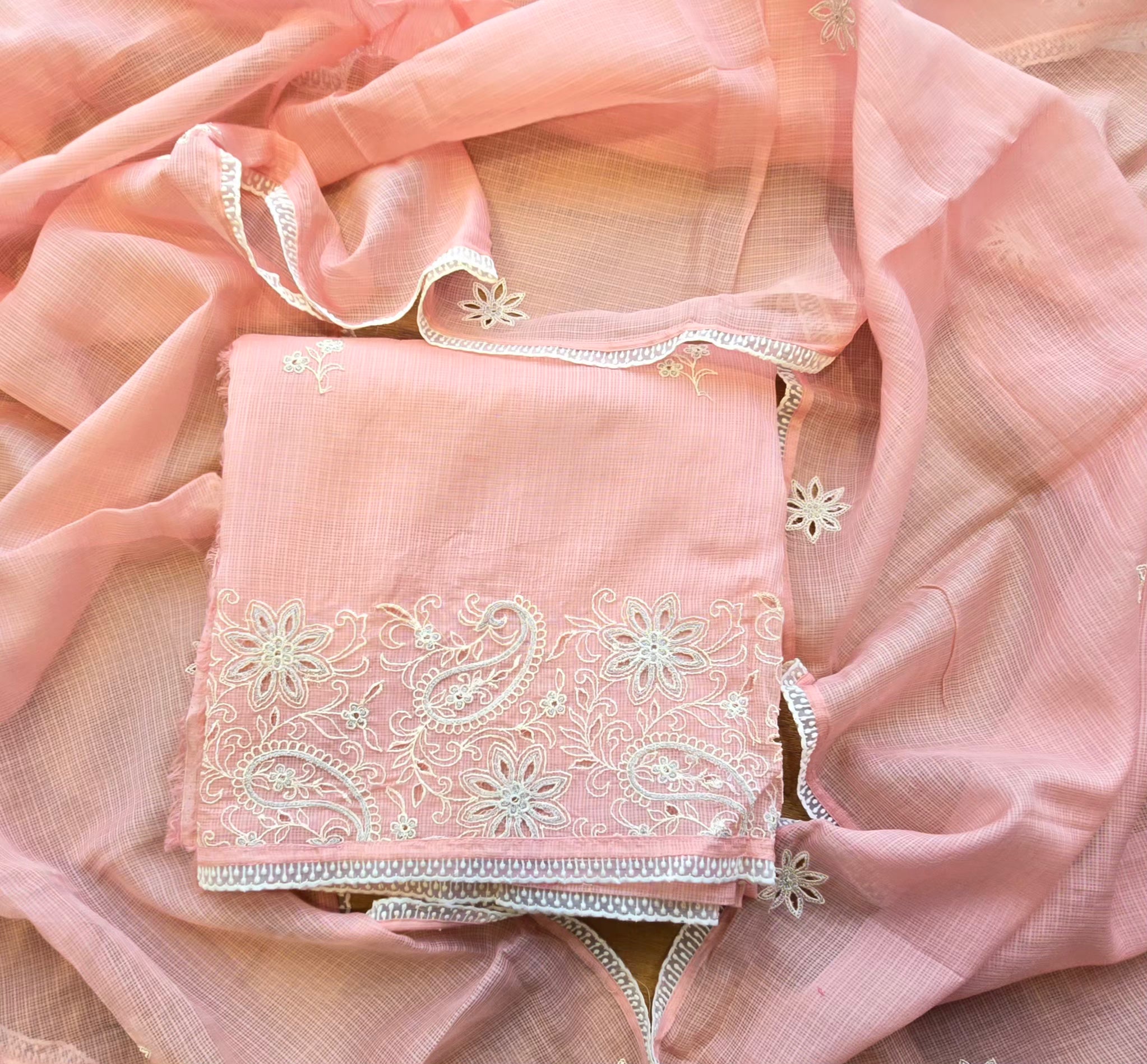 Peach kota doria 3pcs suit set