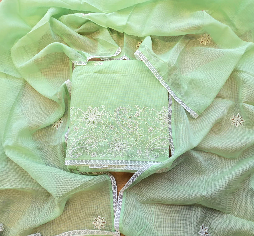 Light green kota doria 3pcs suit set