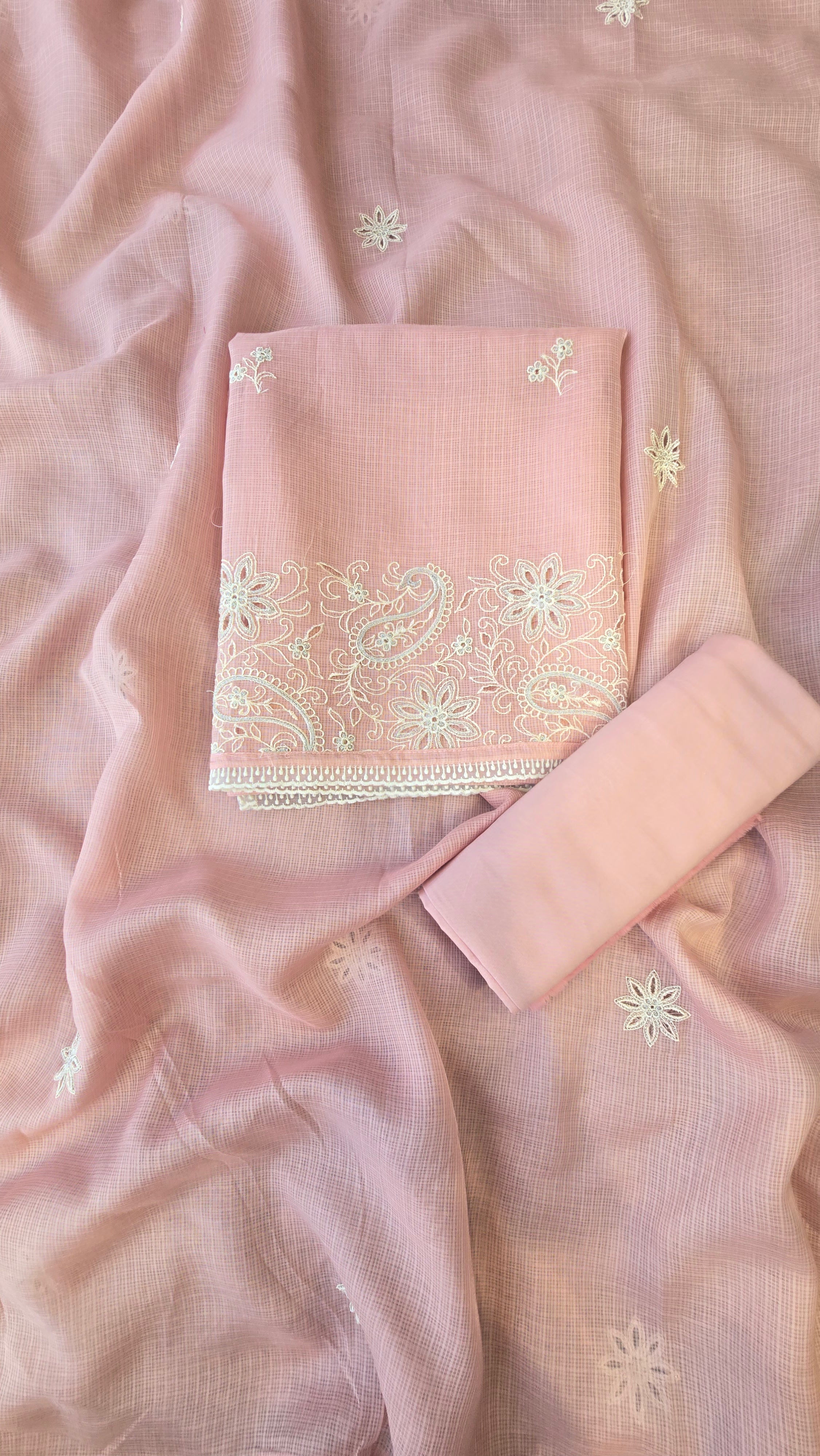 Peach kota doria 3pcs suit set