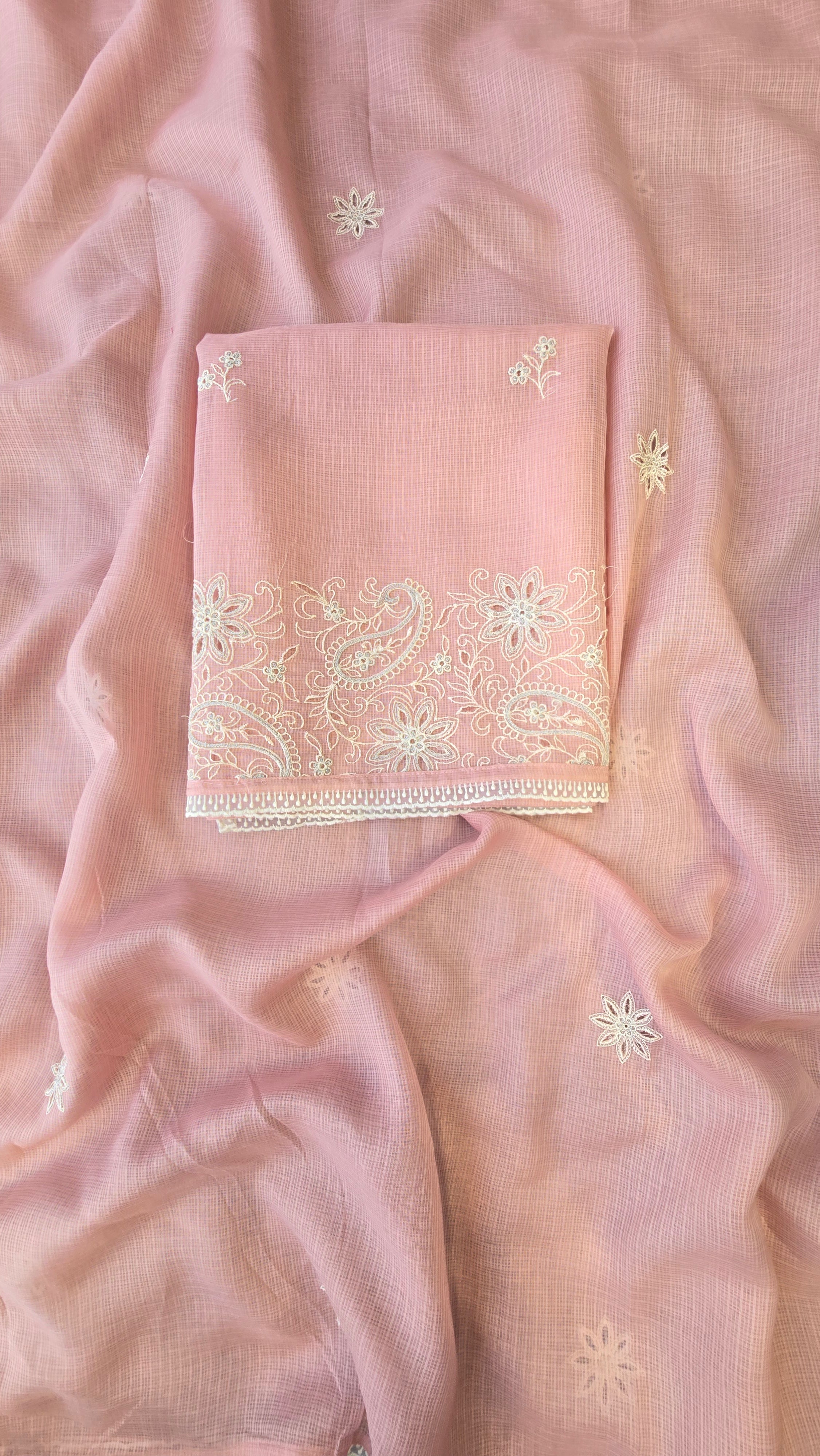 Peach kota doria 3pcs suit set