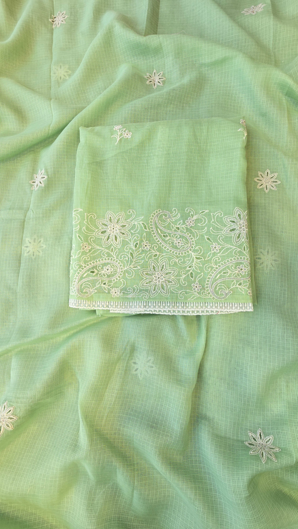 Light green kota doria 3pcs suit set