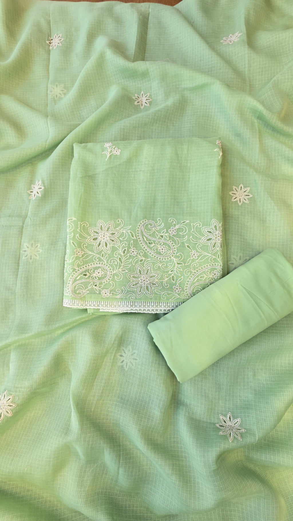 Light green kota doria 3pcs suit set
