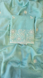 Light blue kota doria 3pcs suit set