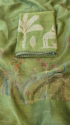 Leave green mul chanderi 3pcs suit set