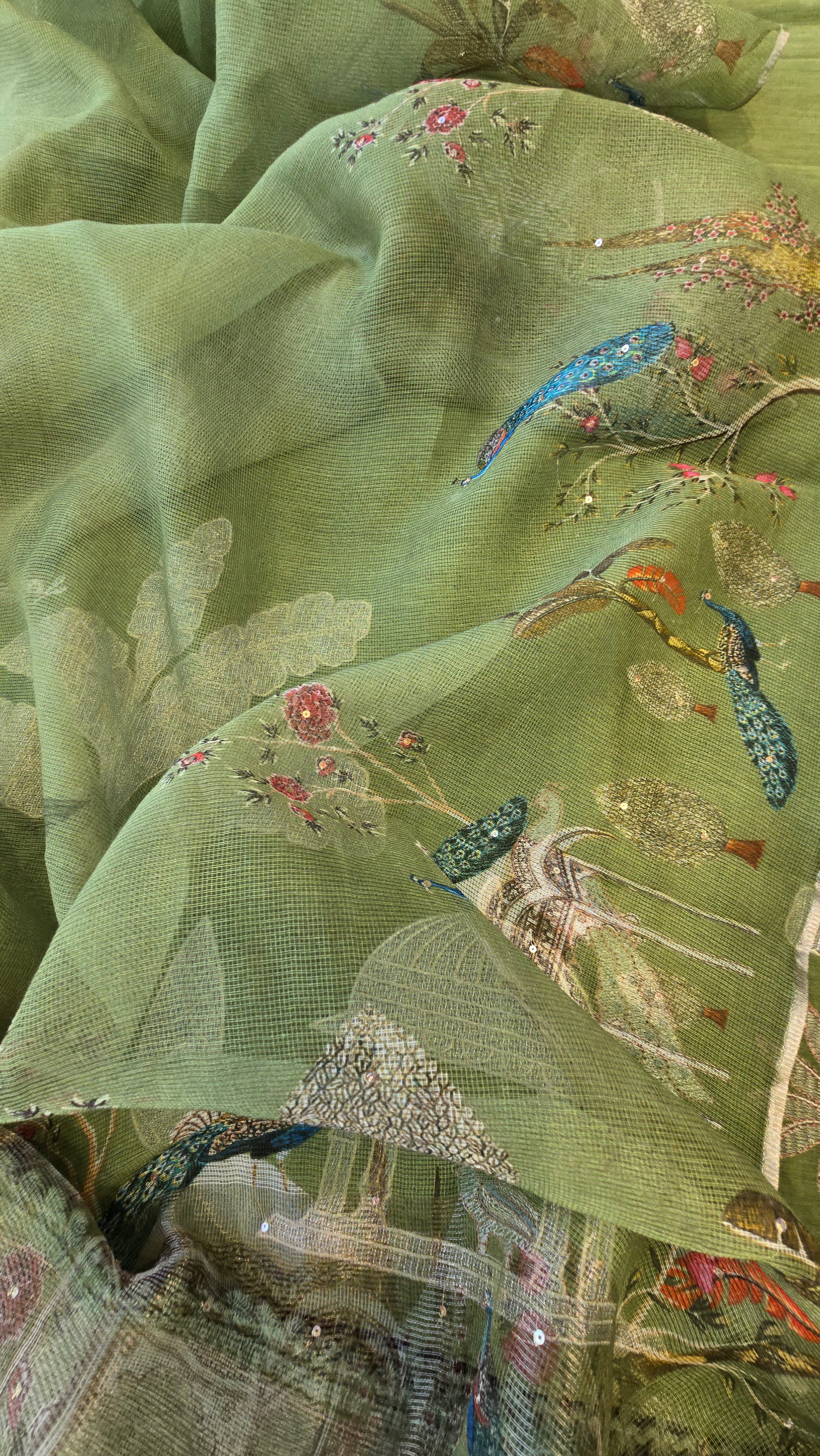 Leave green mul chanderi 3pcs suit set