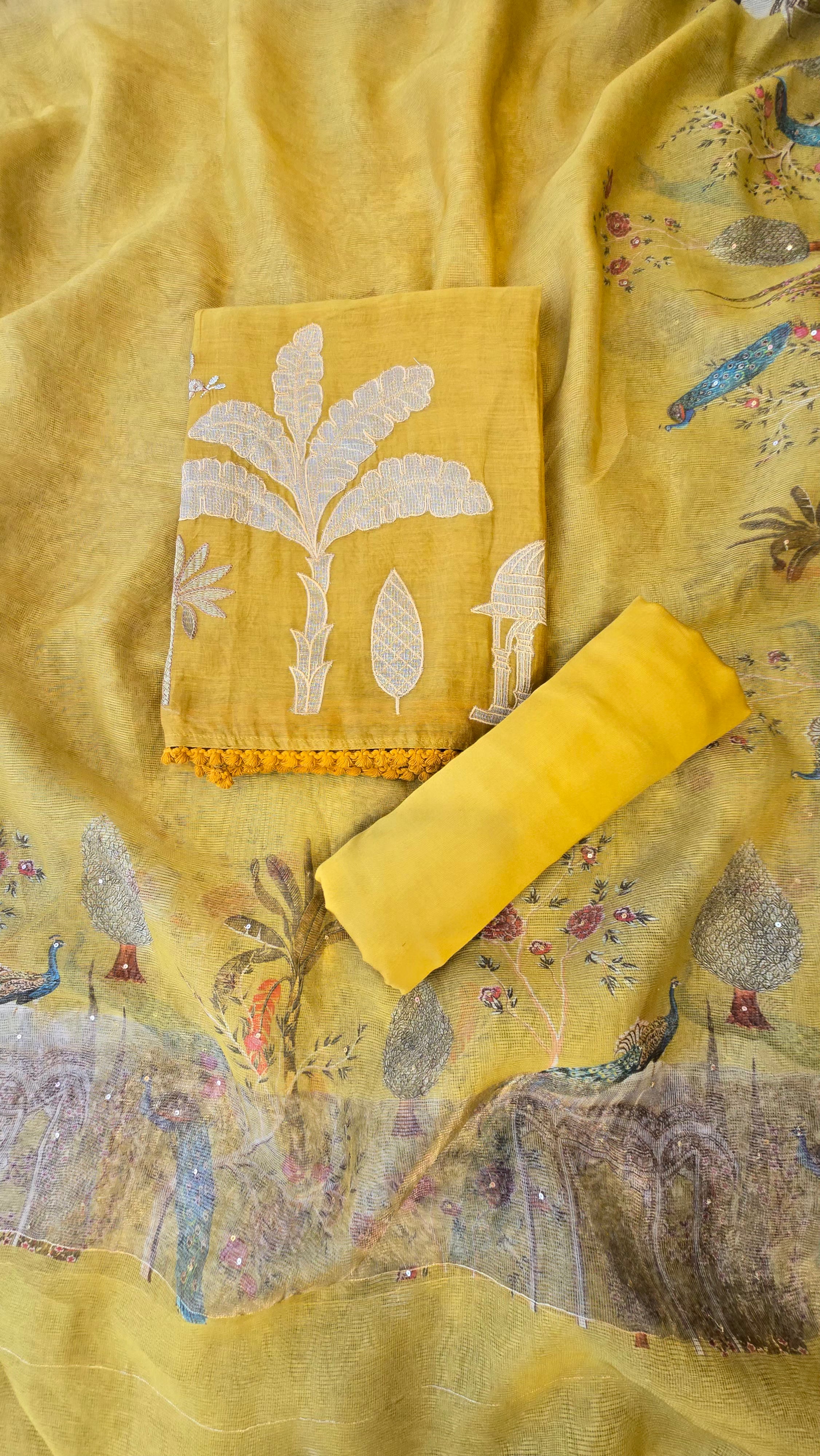 Golden mul chanderi 3pcs suit set