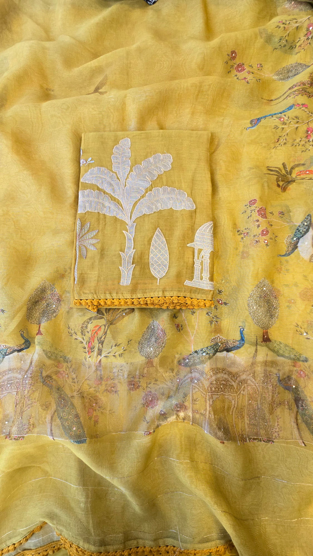 Golden mul chanderi 3pcs suit set