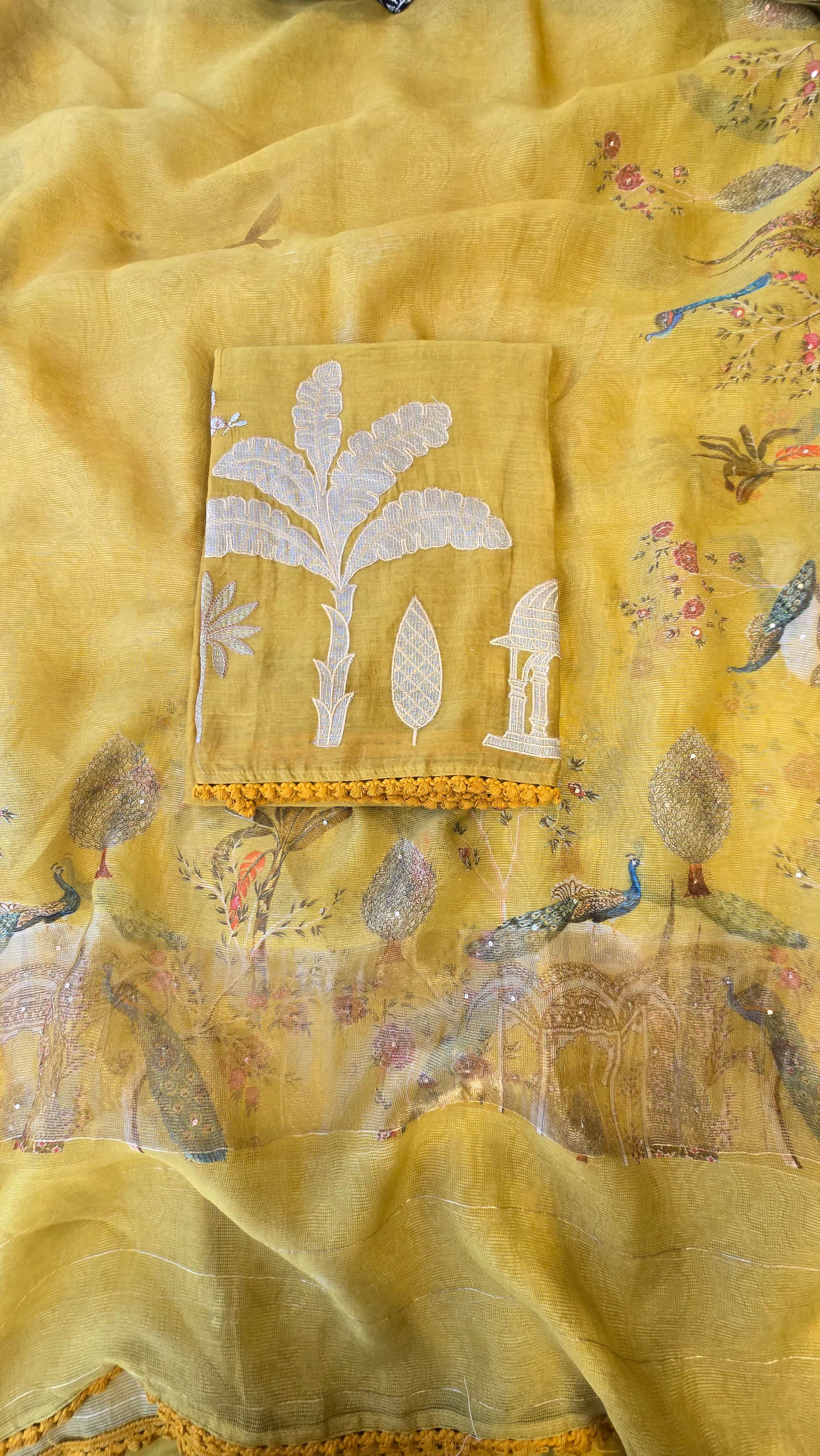 Golden mul chanderi 3pcs suit set