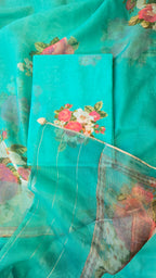 Seafoam green mul chanderi 3pcs suit set