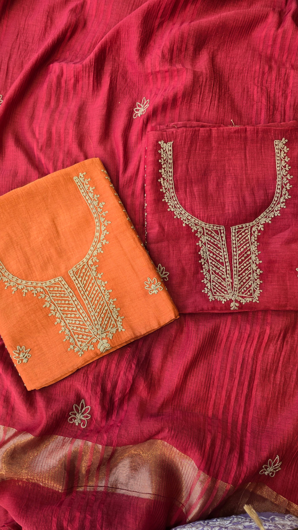 Rust orange chanderi silk 3pc set