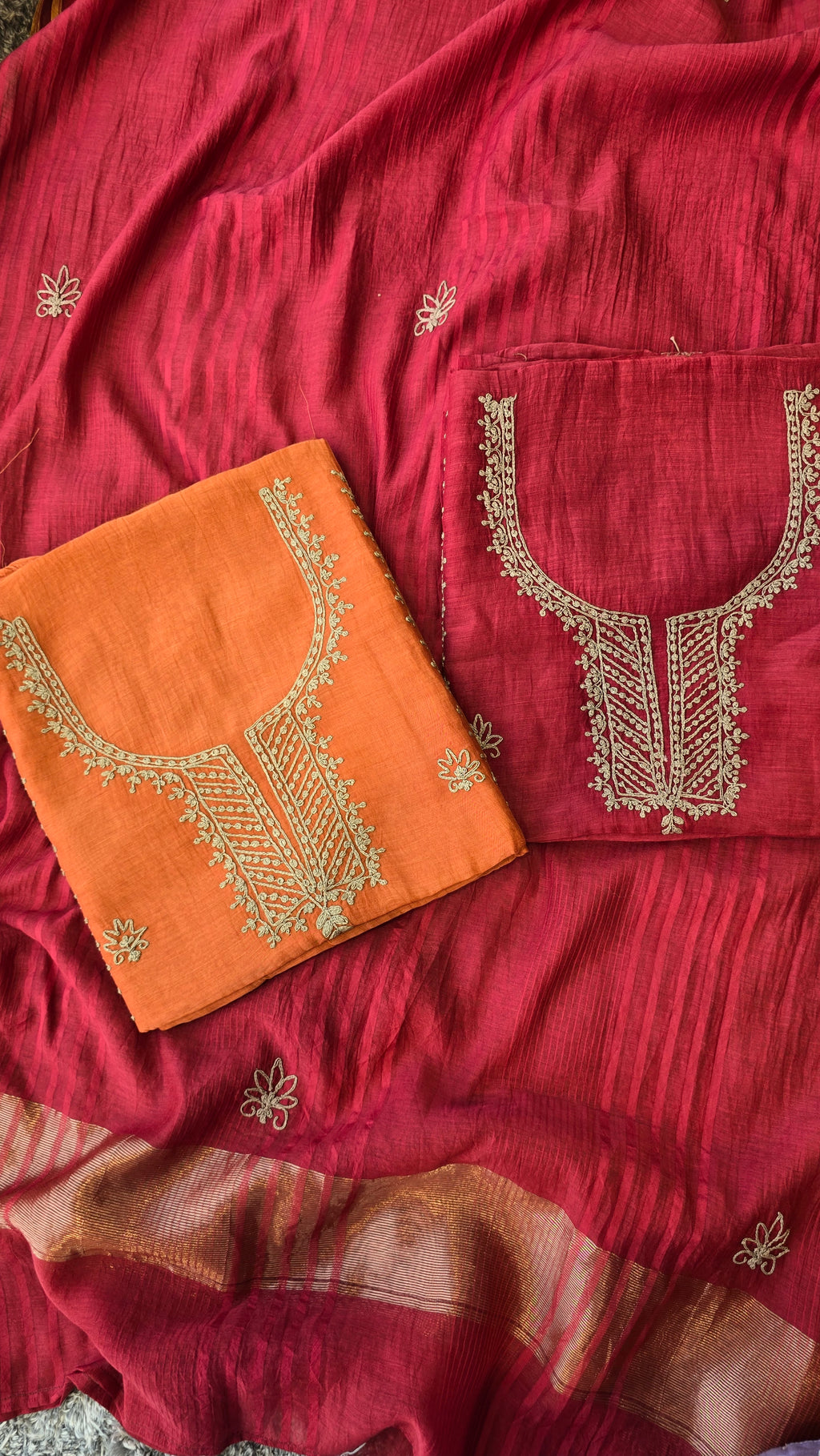 Rust orange chanderi silk 3pc set