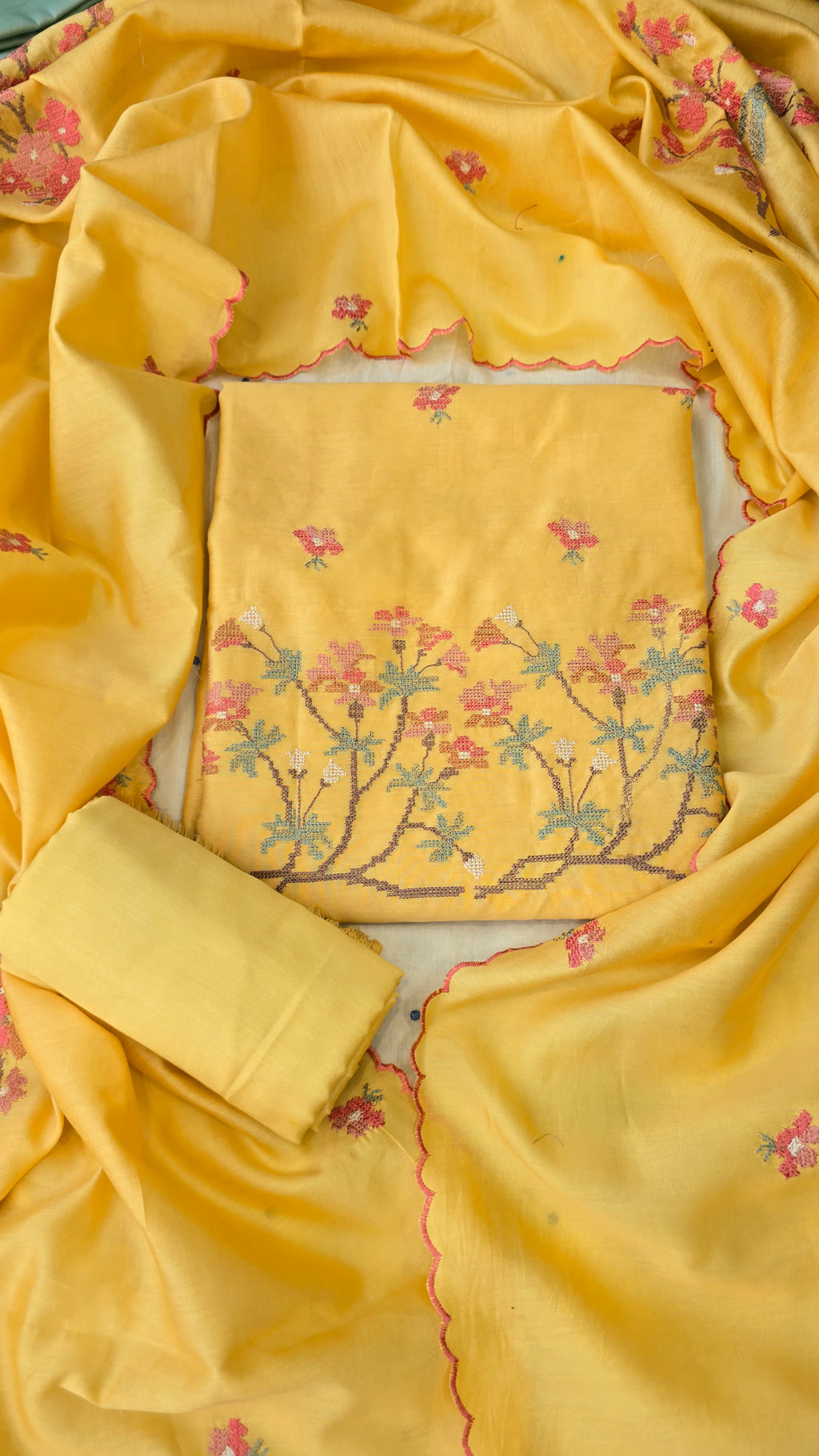 Haldi yellow cross stitch thread embroidery 3pc set