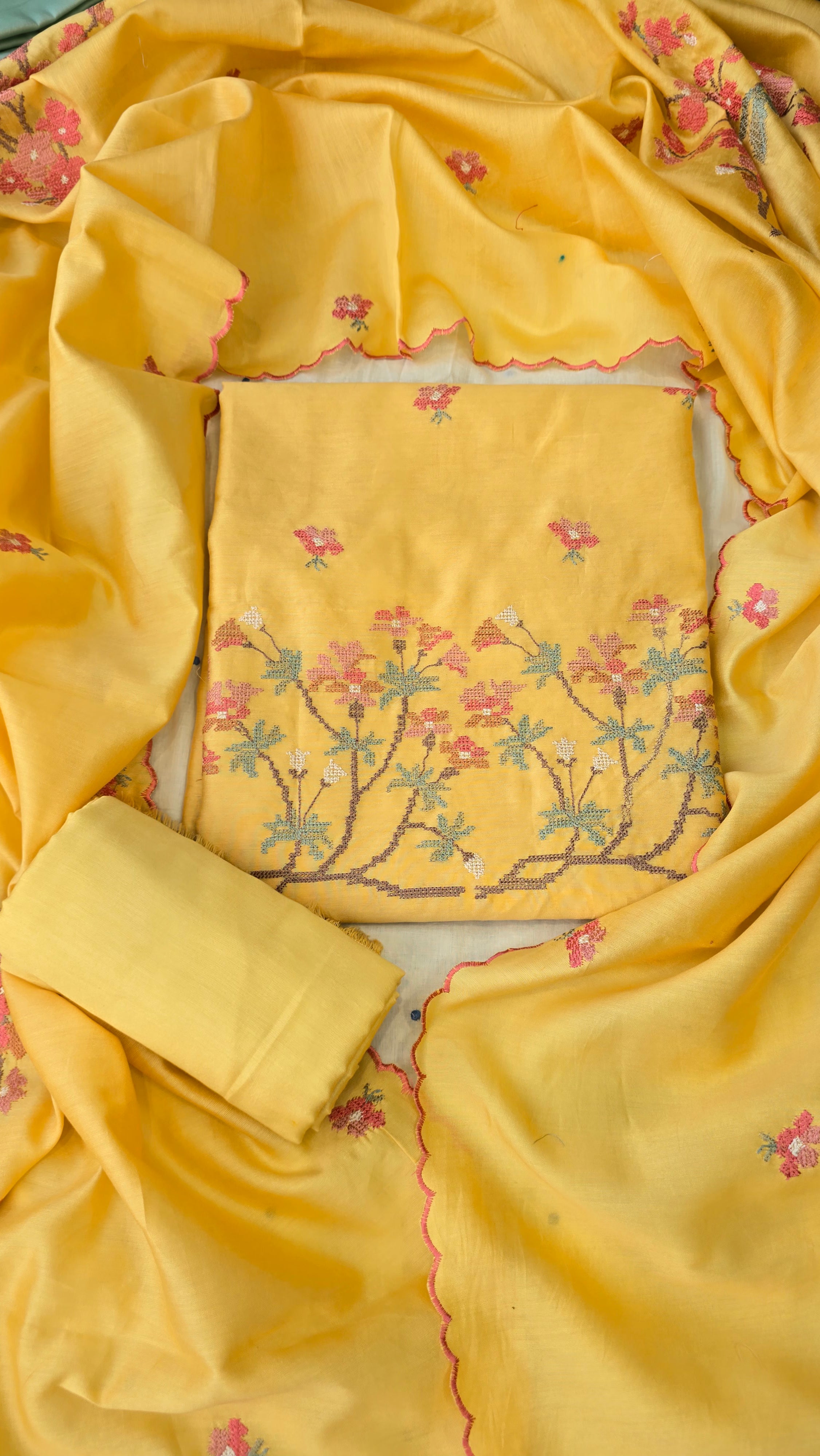 Haldi yellow cross stitch thread embroidery 3pc set