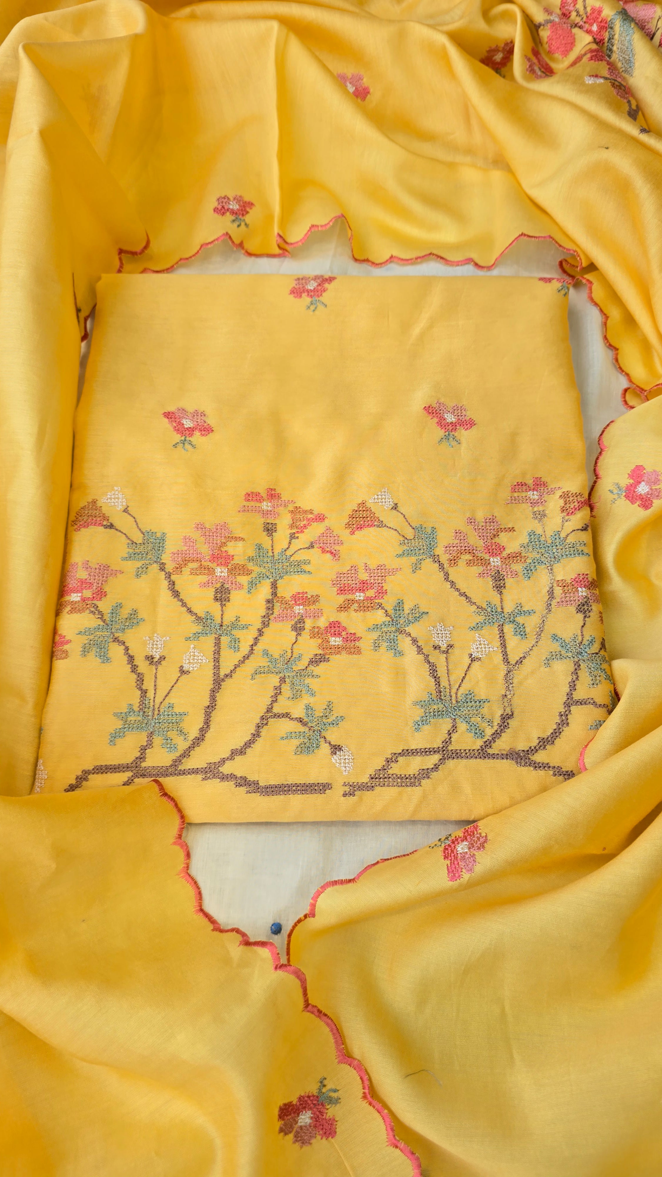 Haldi yellow cross stitch thread embroidery 3pc set