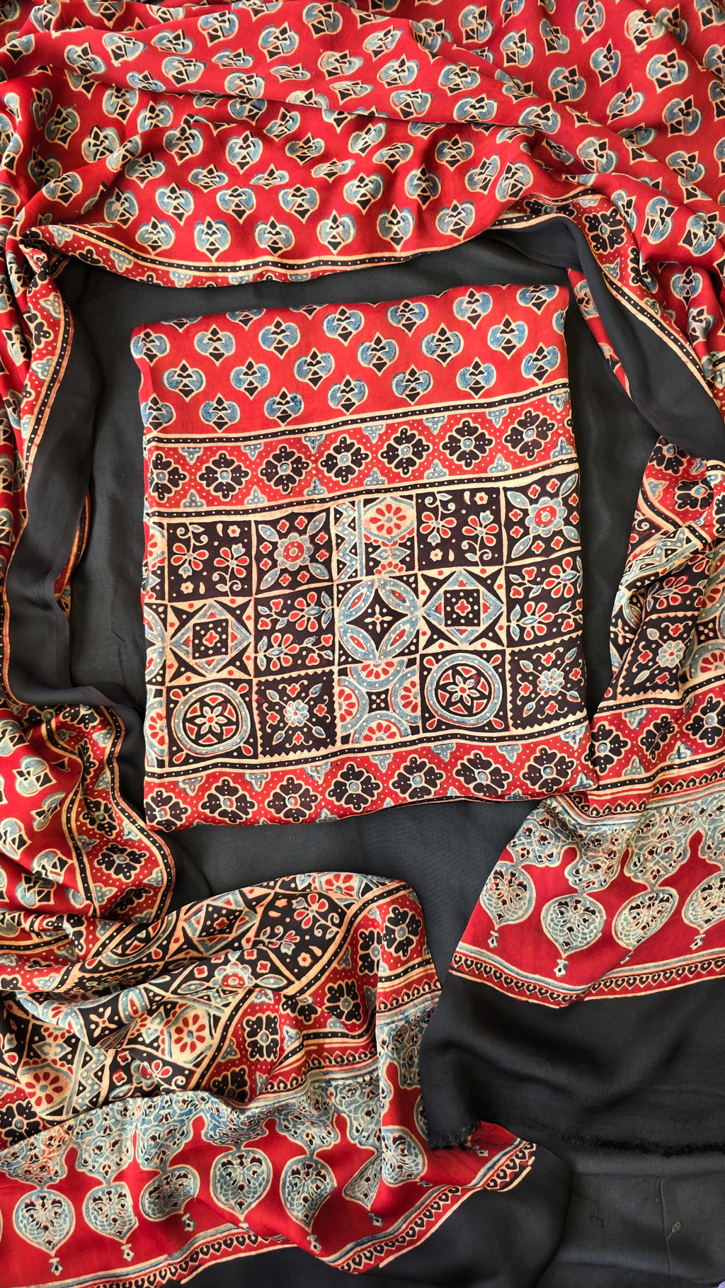 Reddish maroon pure modal silk 3pc set
