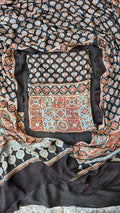Ajrakh modal silk 3pc unstitched suit set