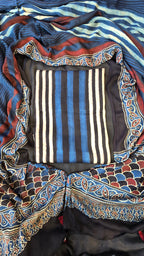 Dark blue & black ajrakh stripes 3pc suit