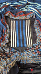 Dark blue & black ajrakh stripes 3pc suit