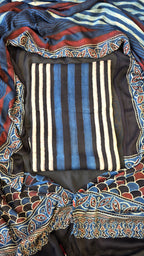 Dark blue & black ajrakh stripes 3pc suit