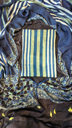 Light blue & black ajrakh stripes 3pc suit