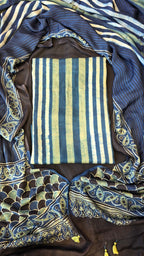 Light blue & black ajrakh stripes 3pc suit